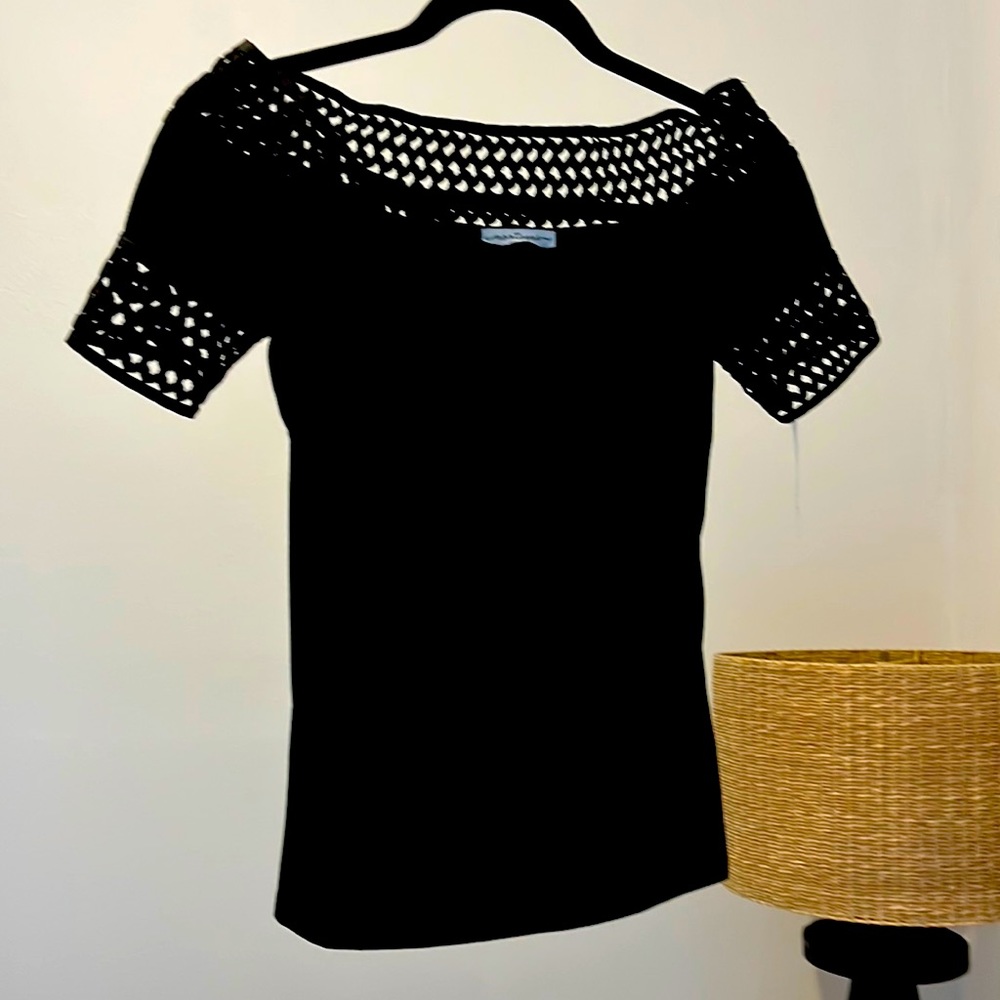 Montagne Umbra Detailed Trim Off Shoulder Knit Top